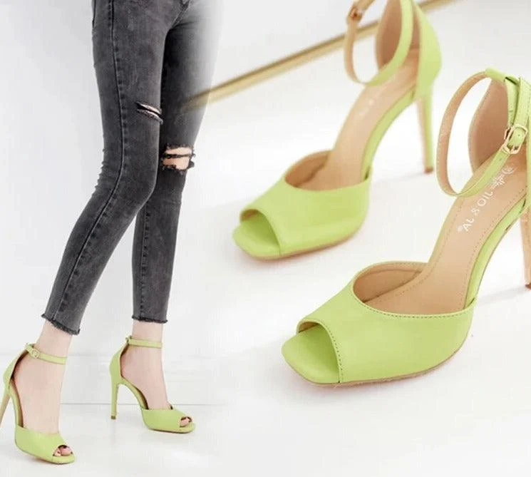 Square Toe Ankle Strap Breathable Thin Heel Women Shoes - Glova