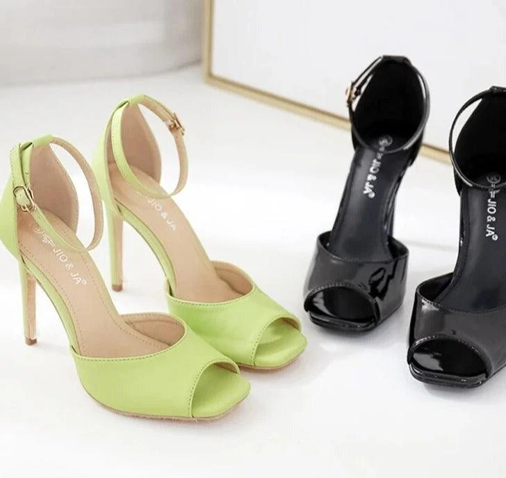 Square Toe Ankle Strap Breathable Thin Heel Women Shoes - Glova