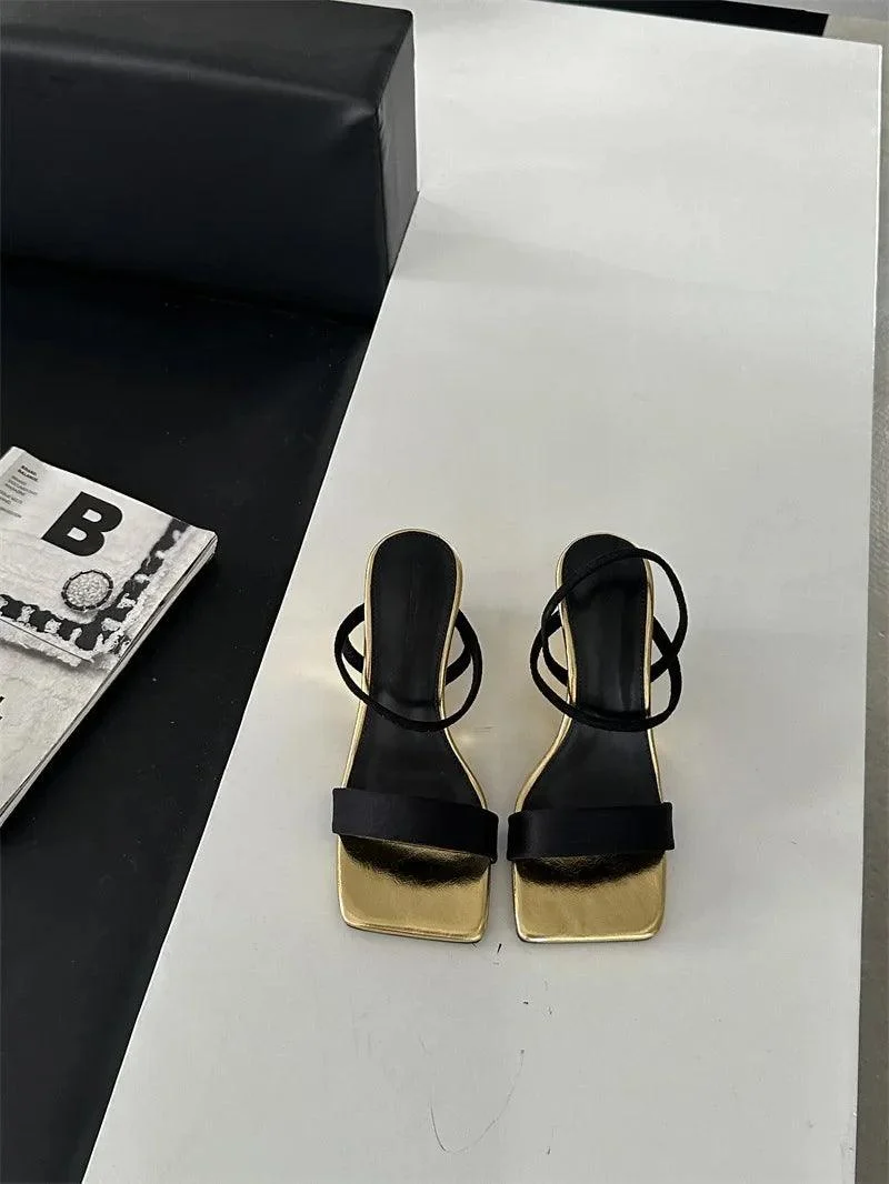 Square Toe Open-toe Chunky Heel Wedge Platform Sandals - Glova