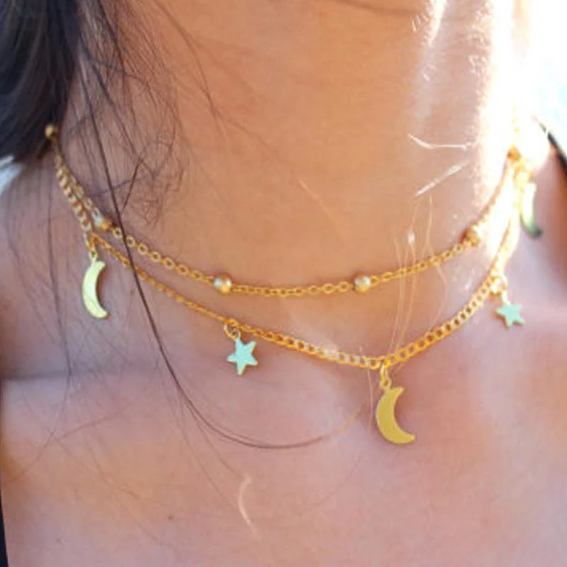 Star & Moon Multi Layer Necklace - Glova