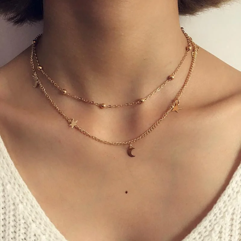 Star & Moon Multi Layer Necklace - Glova