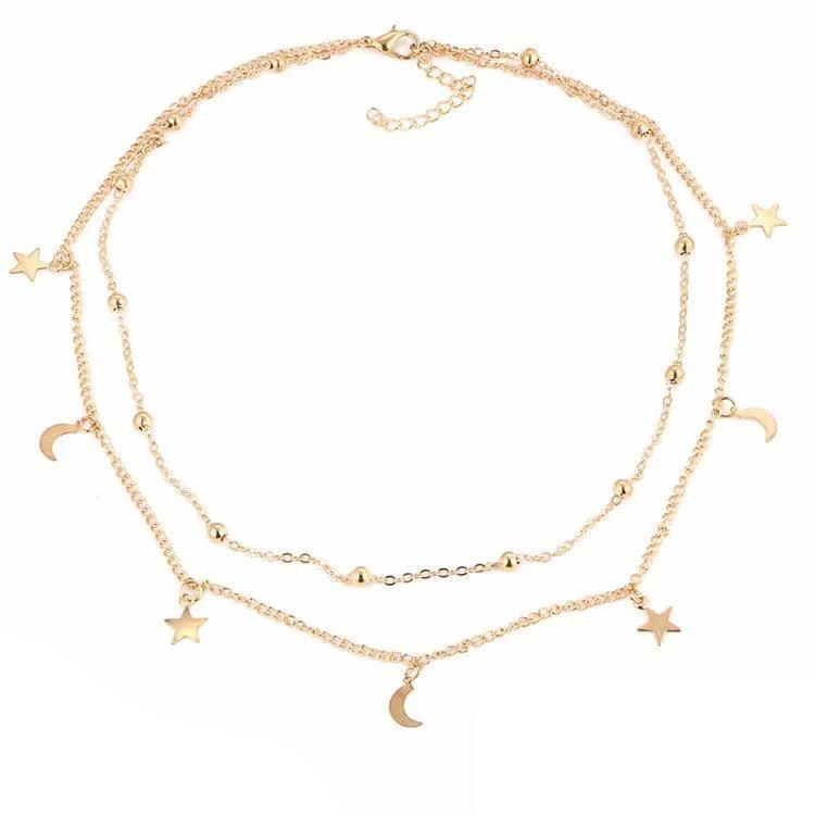 Star & Moon Multi Layer Necklace - Glova