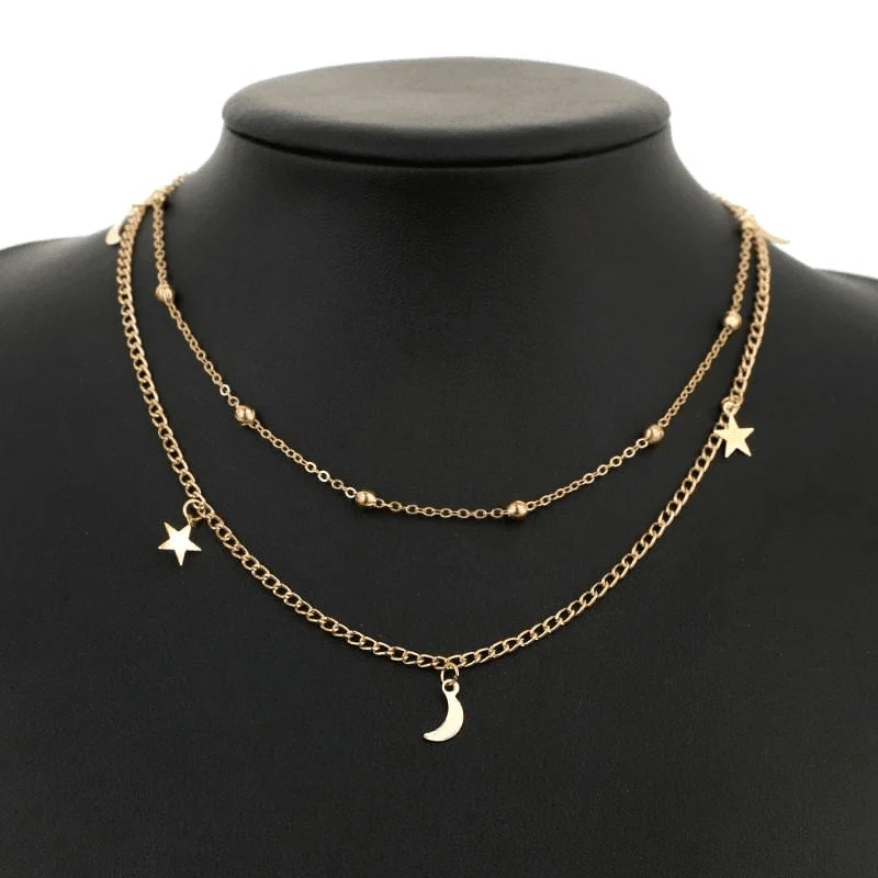 Star & Moon Multi Layer Necklace - Glova