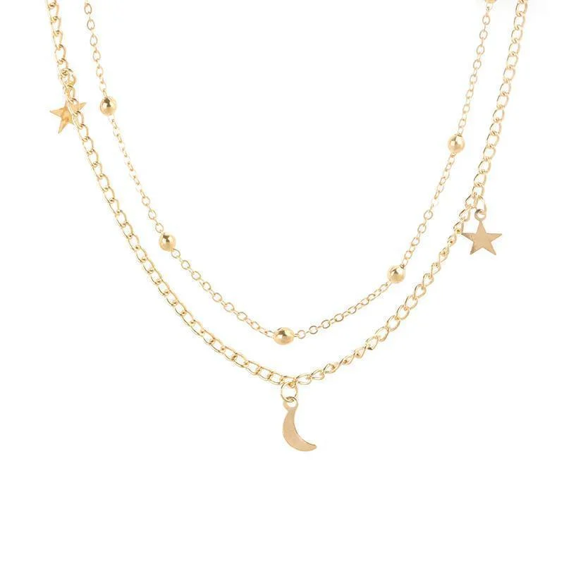 Star & Moon Multi Layer Necklace - Glova