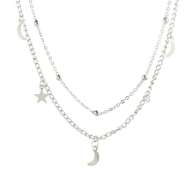 Star & Moon Multi Layer Necklace - Glova