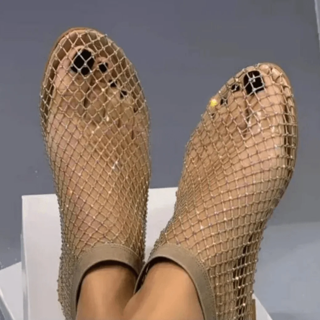 Stefania Crystal Sequin Mesh Boots Slippers - Glova