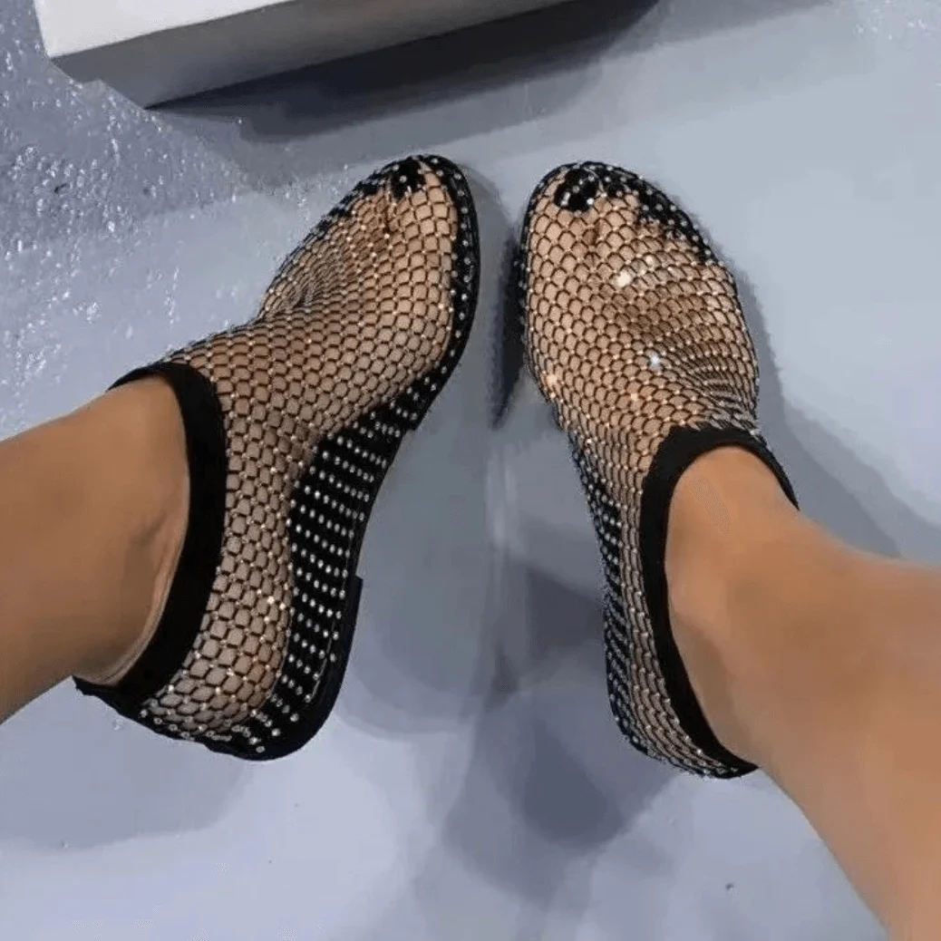 Stefania Crystal Sequin Mesh Boots Slippers - Glova