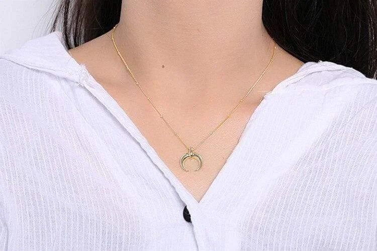 Sterling Silver Crescent Moon Necklace - Glova