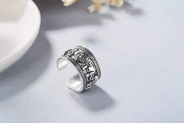 Sterling Silver Ethnic Elephant Design Ring - Glova