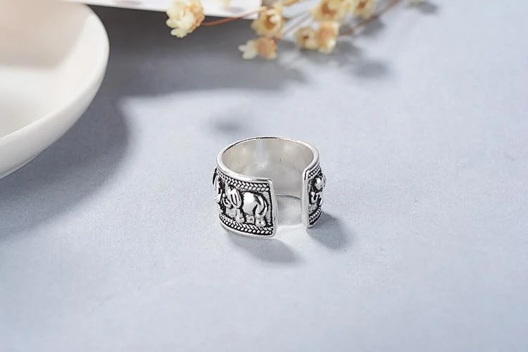 Sterling Silver Ethnic Elephant Design Ring - Glova