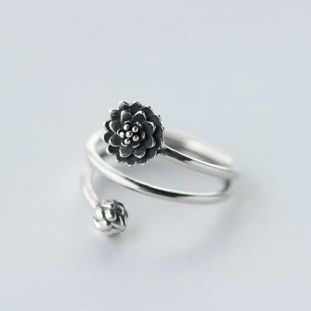 Sterling Silver Lotus Flower Ring - Glova