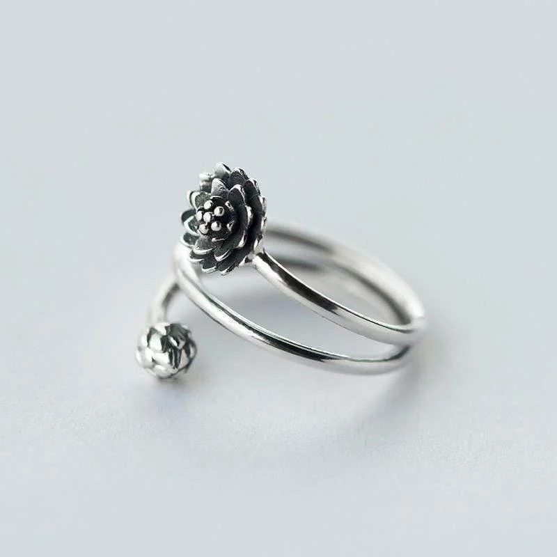 Sterling Silver Lotus Flower Ring - Glova