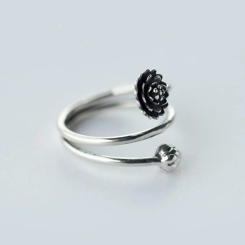 Sterling Silver Lotus Flower Ring - Glova