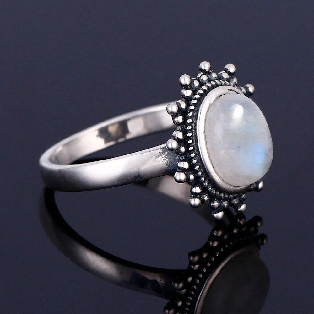 Sterling Silver Moonstone Moon Ring - Glova