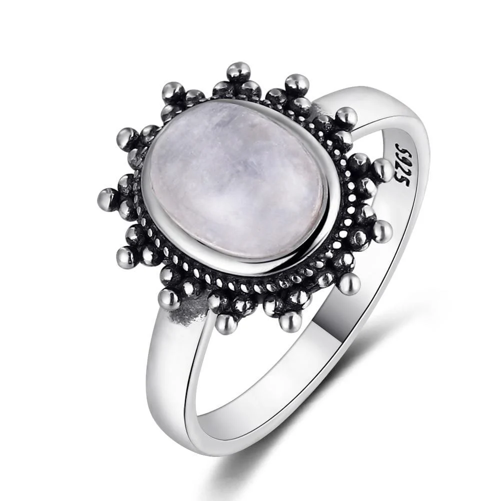 Sterling Silver Moonstone Moon Ring - Glova