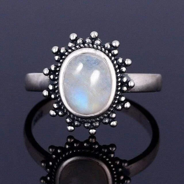 Sterling Silver Moonstone Moon Ring - Glova