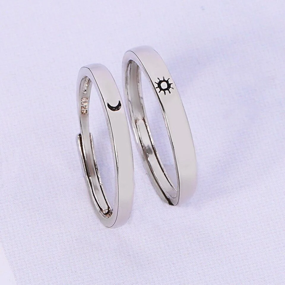 Sterling Silver Sun and Moon Engraved Rings 2pcs - Glova