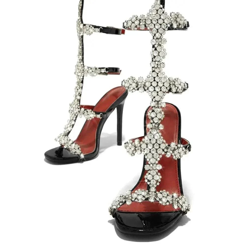 Stiletto High Heels Metallic Crystal Buckle Women Sandal Shoes - Glova