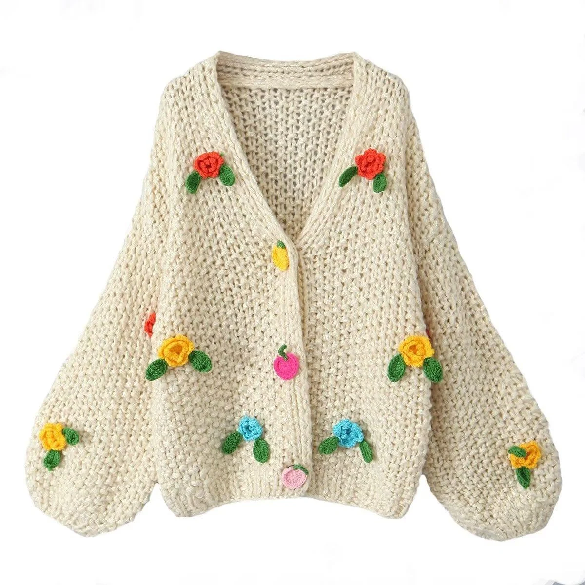 Stitch Flowers Hand Knit Cardigan - Glova