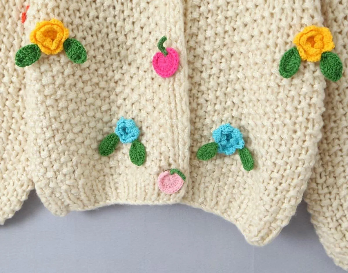 Stitch Flowers Hand Knit Cardigan - Glova