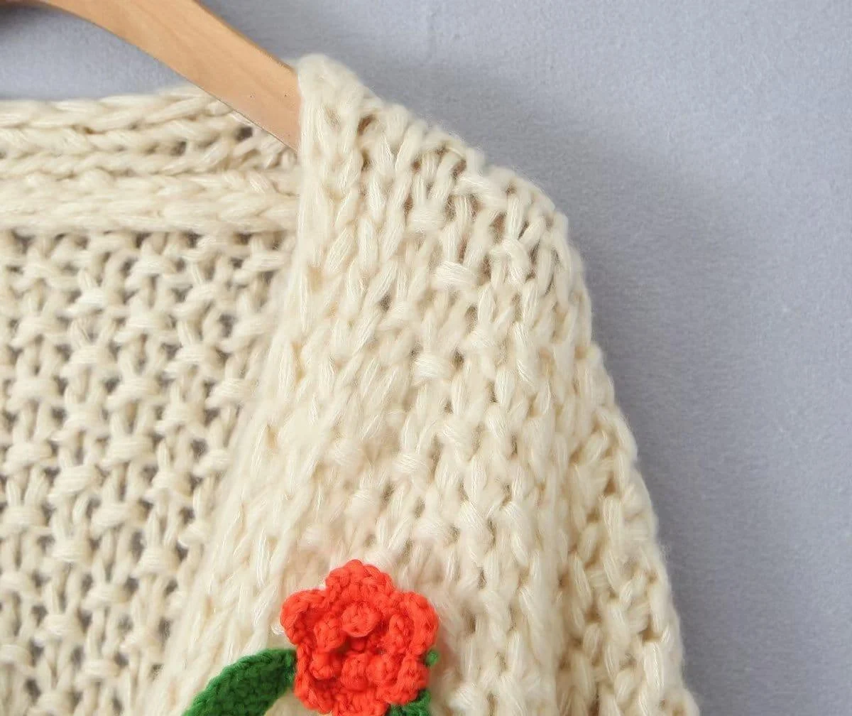 Stitch Flowers Hand Knit Cardigan - Glova