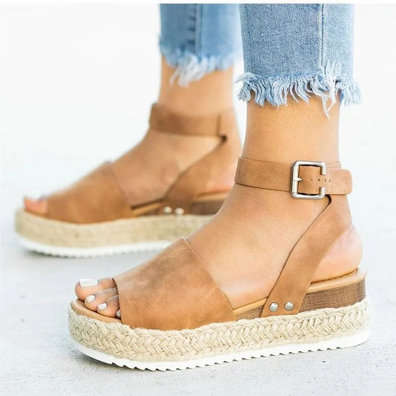 Strap Flatform Espadrille Sandals - Glova