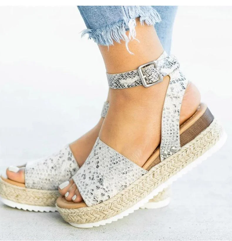 Strap Flatform Espadrille Sandals - Glova