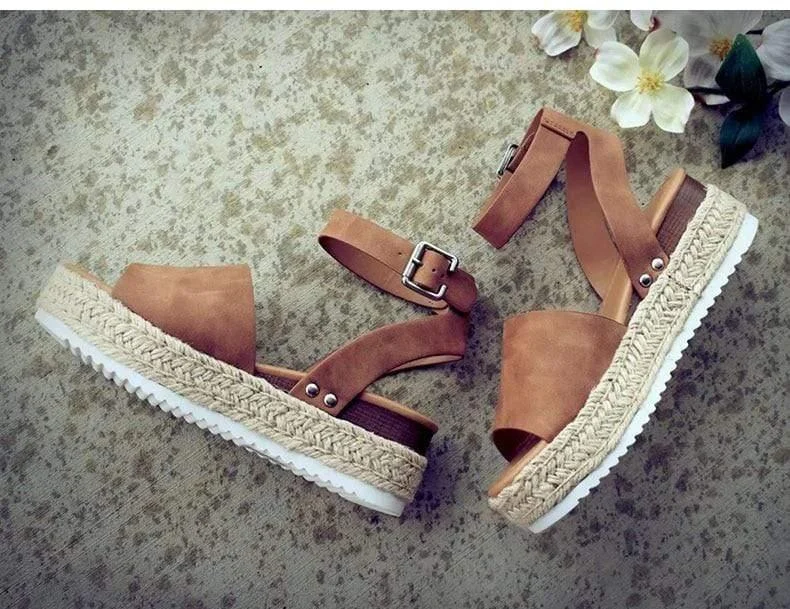 Strap Flatform Espadrille Sandals - Glova