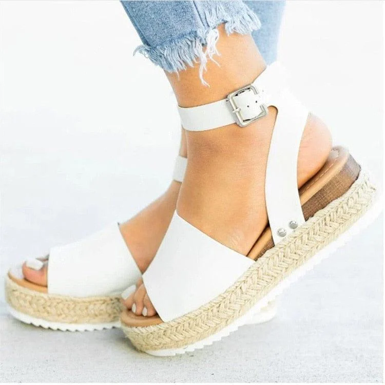 Strap Flatform Espadrille Sandals - Glova