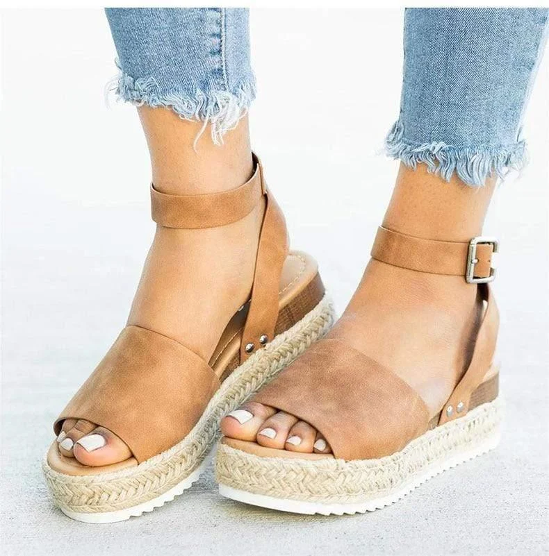 Strap Flatform Espadrille Sandals - Glova