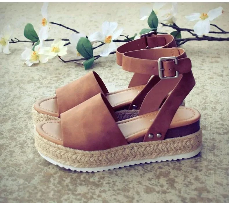 Strap Flatform Espadrille Sandals - Glova