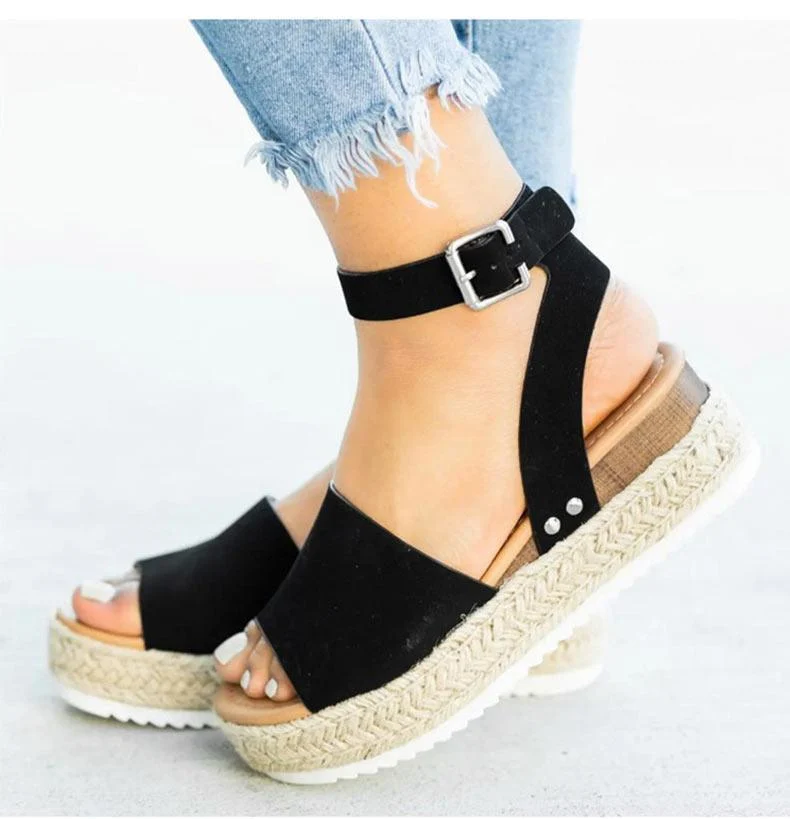 Strap Flatform Espadrille Sandals - Glova