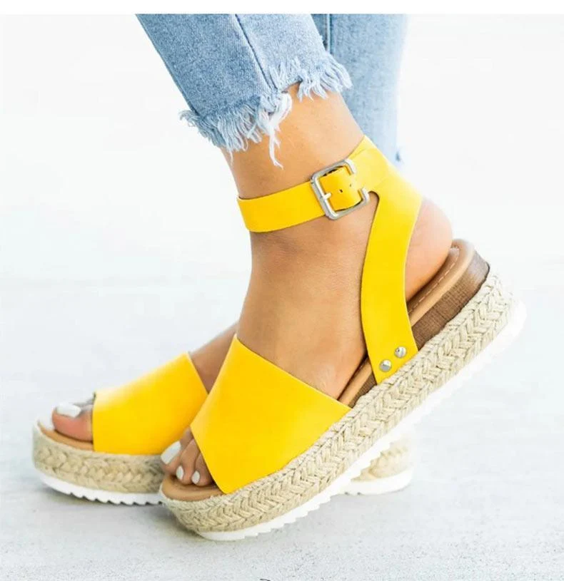 Strap Flatform Espadrille Sandals - Glova