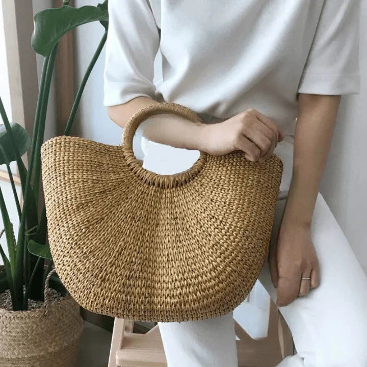 Straw Bucket Tote Bags with Ring Handle - w or w/o Tassels - Glova