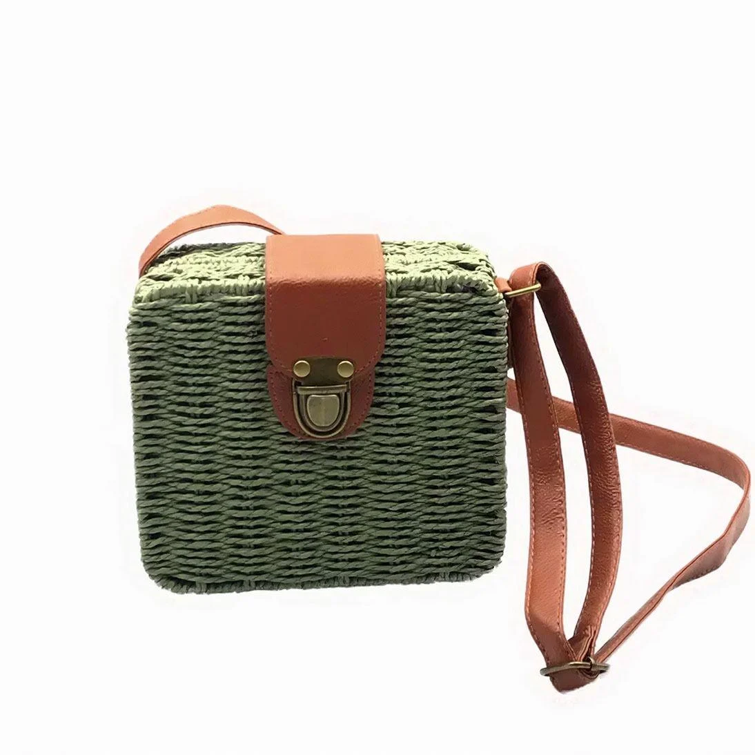 Straw Crossbody Small Knitting Bucket Beach Bag - Glova