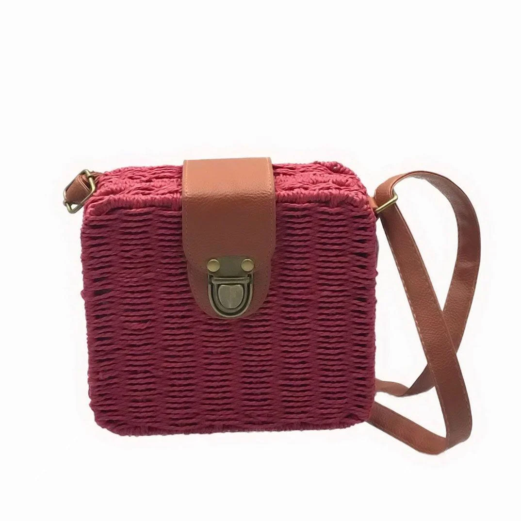 Straw Crossbody Small Knitting Bucket Beach Bag - Glova