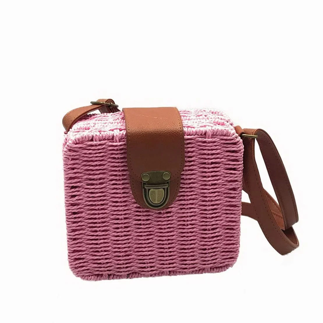 Straw Crossbody Small Knitting Bucket Beach Bag - Glova