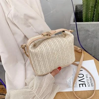 Straw Crossbody Small Knitting Bucket Beach Bag - Glova