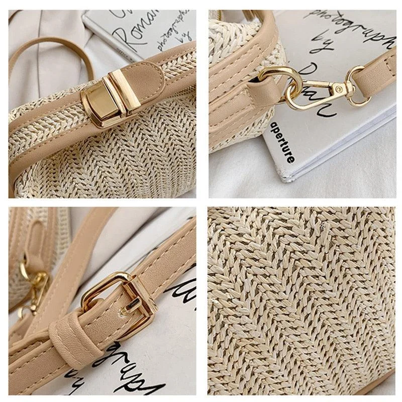 Straw Crossbody Small Knitting Bucket Beach Bag - Glova