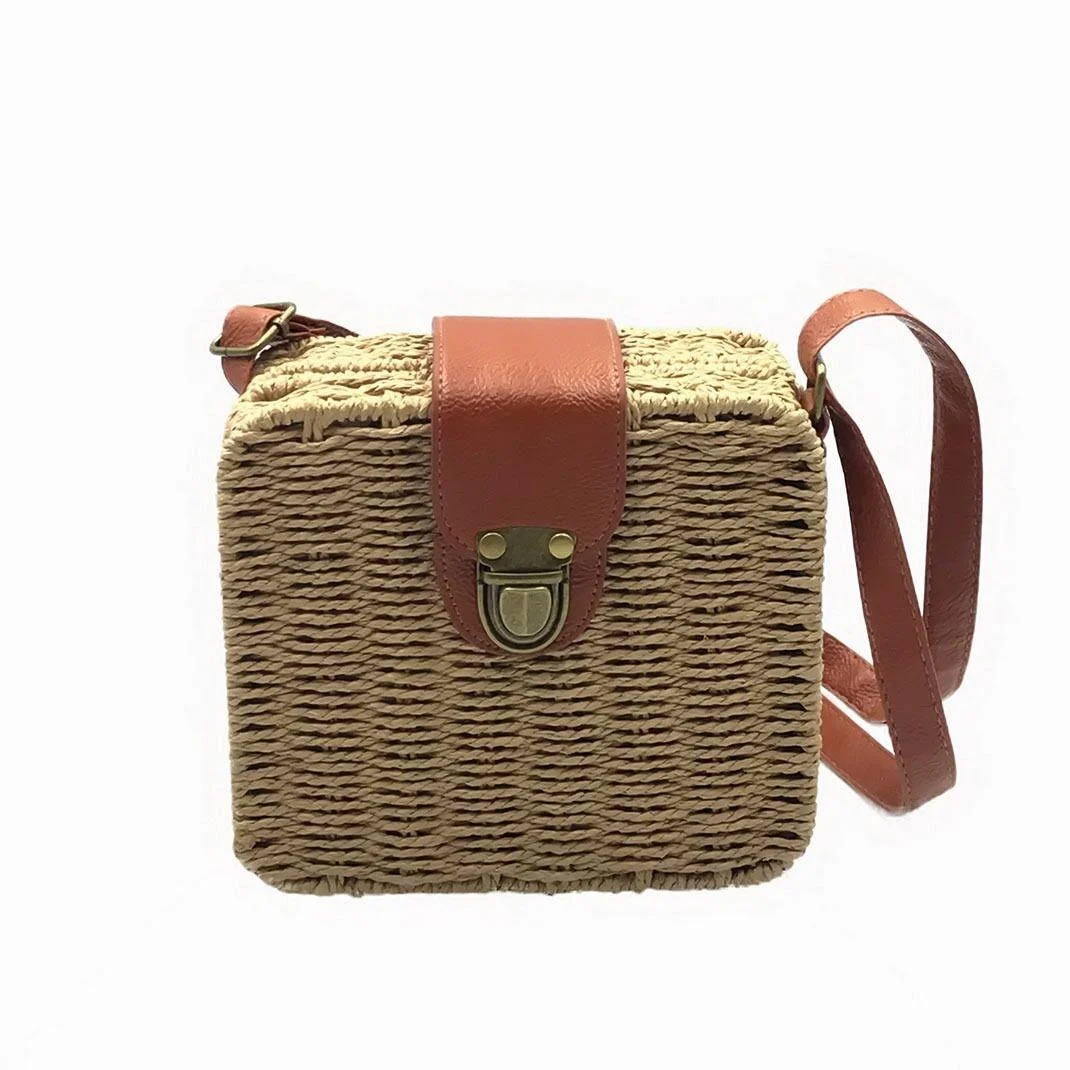 Straw Crossbody Small Knitting Bucket Beach Bag - Glova