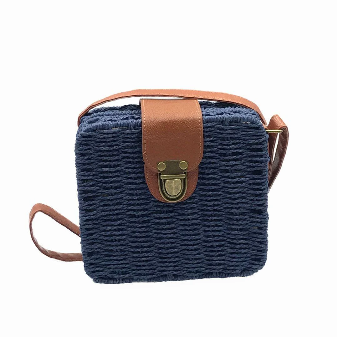 Straw Crossbody Small Knitting Bucket Beach Bag - Glova