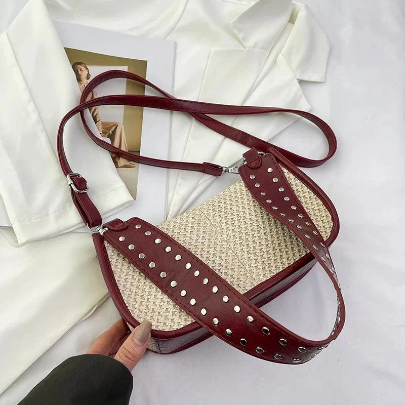 Straw Handmade Woven Underarm Small Handbags - Glova