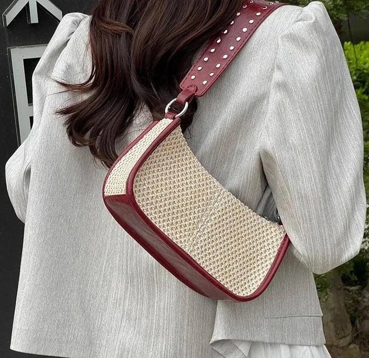 Straw Handmade Woven Underarm Small Handbags - Glova