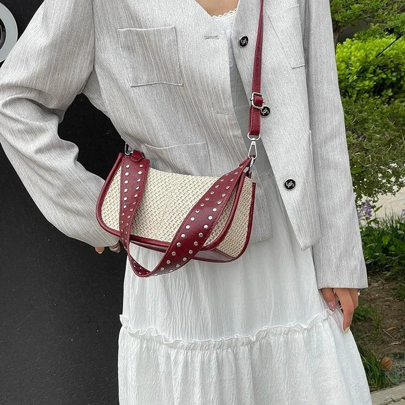 Straw Handmade Woven Underarm Small Handbags - Glova