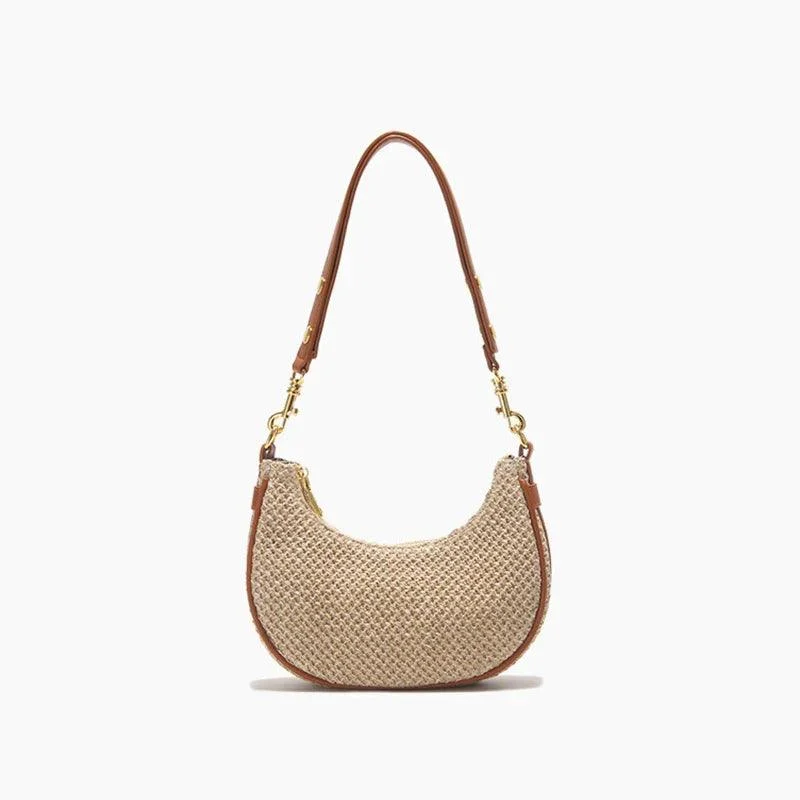 Straw Woven Half Moon Top-Handle Lightweight Sling Bag - Glova