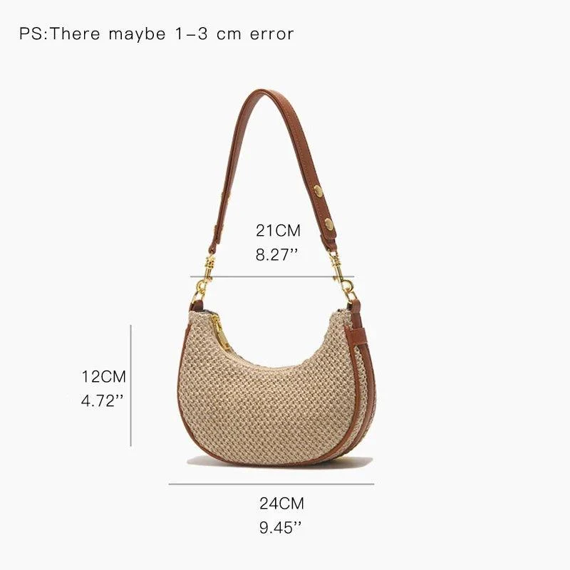 Straw Woven Half Moon Top-Handle Lightweight Sling Bag - Glova