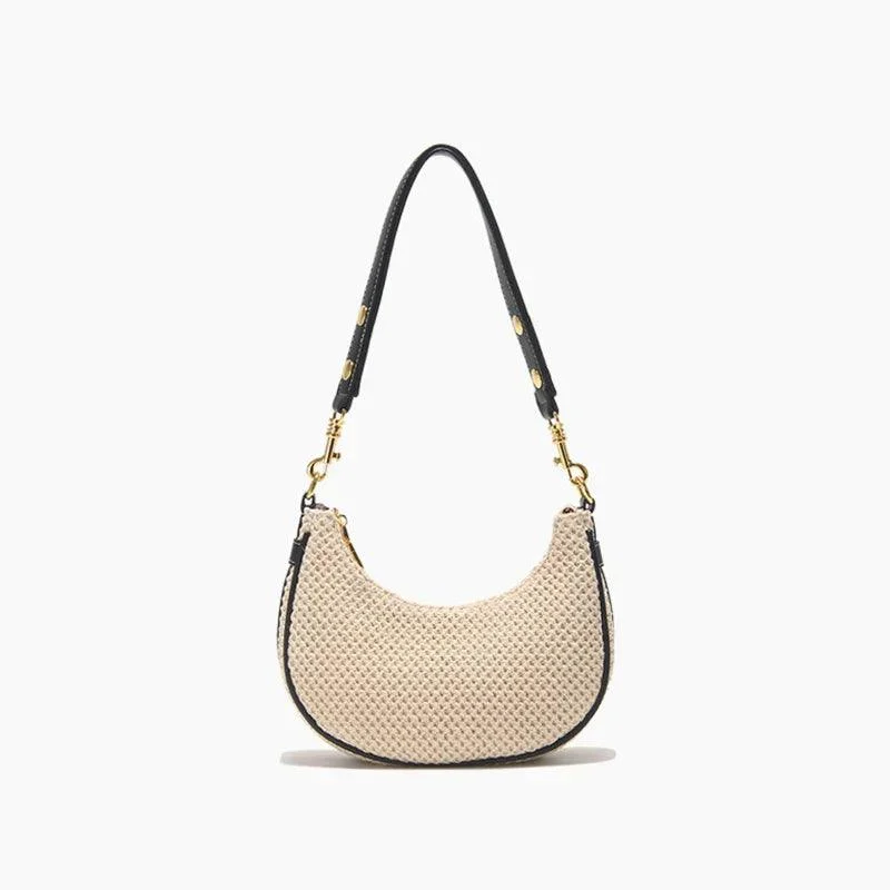 Straw Woven Half Moon Top-Handle Lightweight Sling Bag - Glova