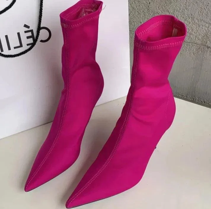 Stretch Fabric Ankle Boots High Heels Socks Pumps Shoes - Glova