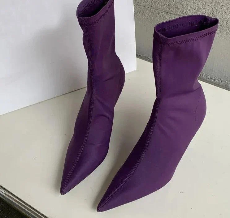 Stretch Fabric Ankle Boots High Heels Socks Pumps Shoes - Glova