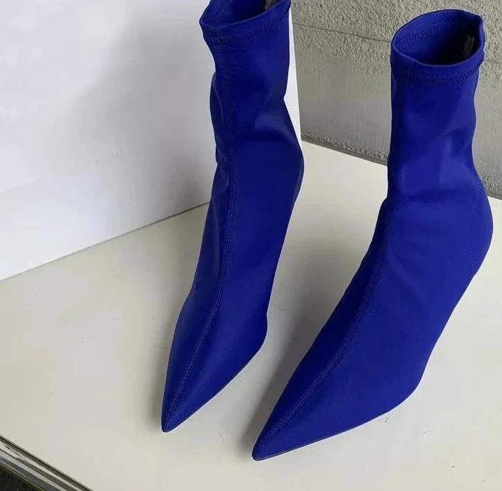 Stretch Fabric Ankle Boots High Heels Socks Pumps Shoes - Glova